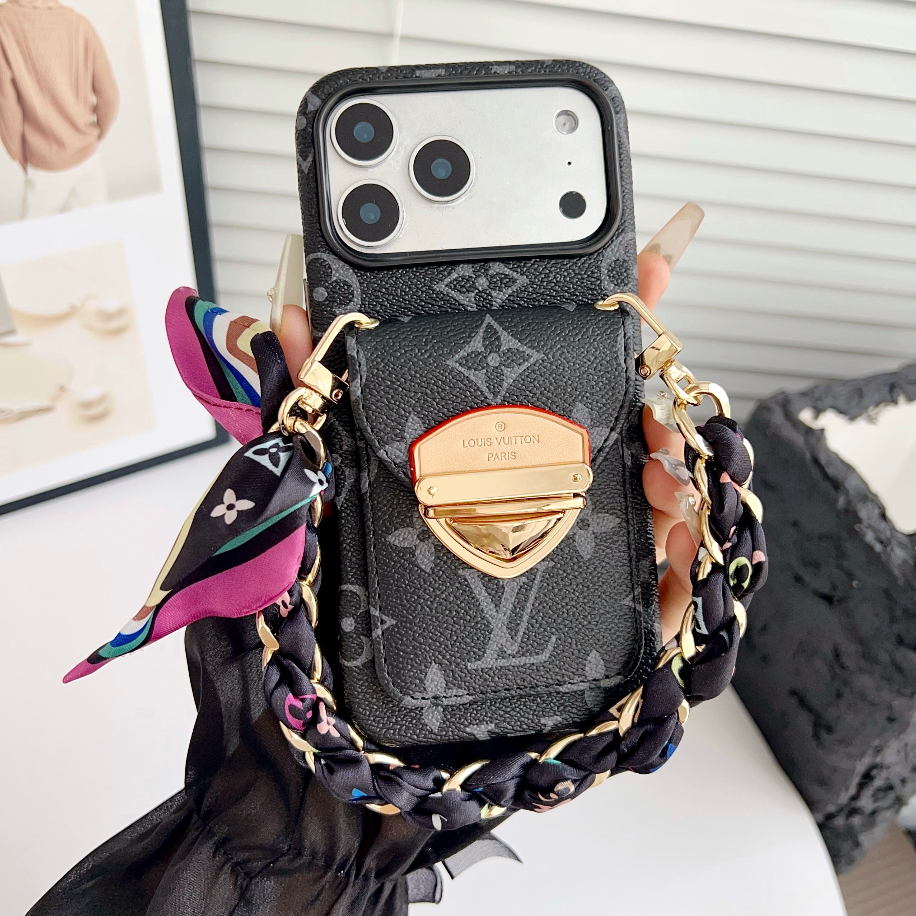 Luxury Crossbody iPhone Case with Card Pocket &amp; Detachable Strap