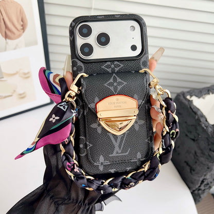 Luxury Crossbody iPhone Case with Card Pocket &amp; Detachable Strap