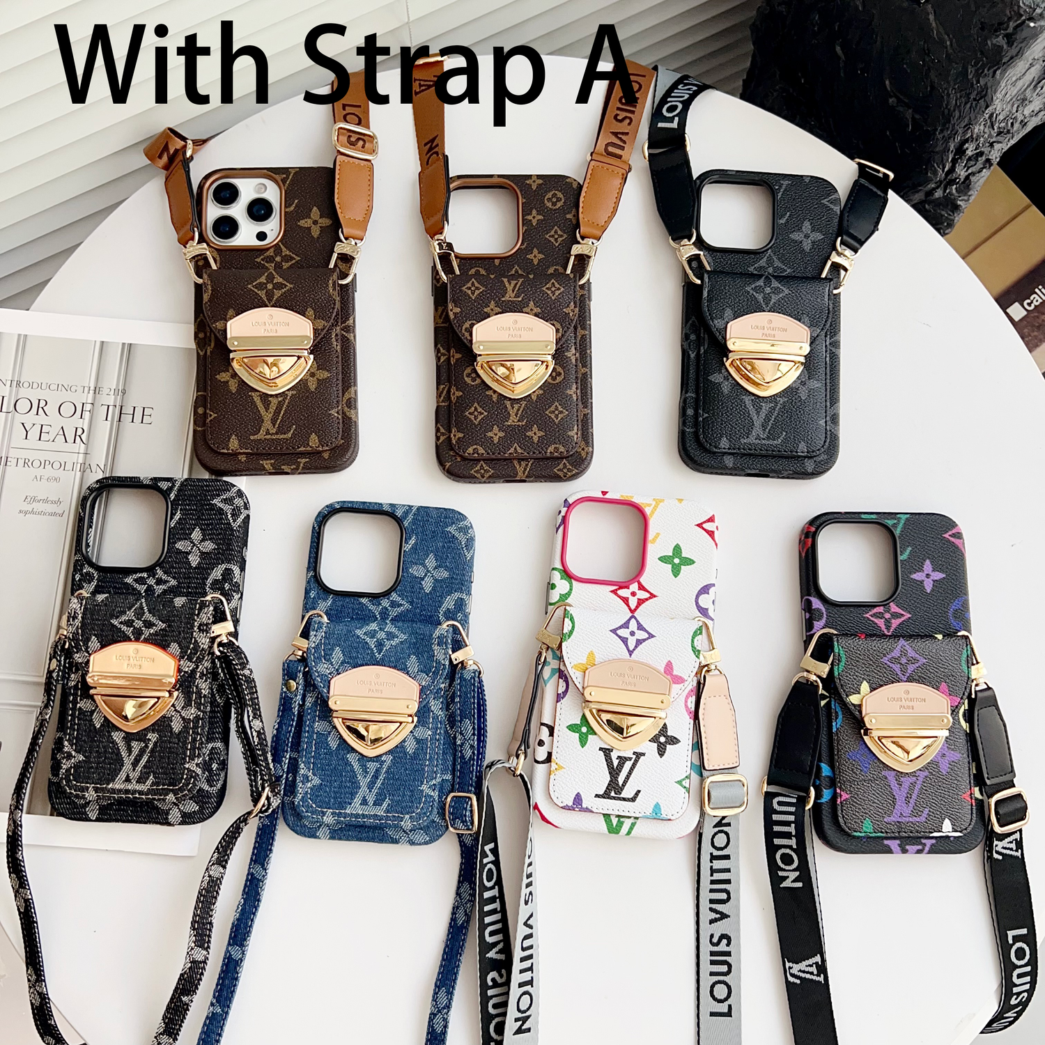Luxury Crossbody iPhone Case with Card Pocket &amp; Detachable Strap