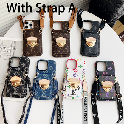 Luxury Crossbody iPhone Case with Card Pocket &amp; Detachable Strap