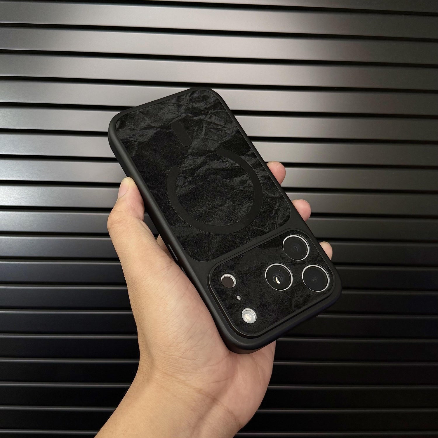 Premium Leather MagSafe-Compatible iPhone Case with Snow Texture Finish
