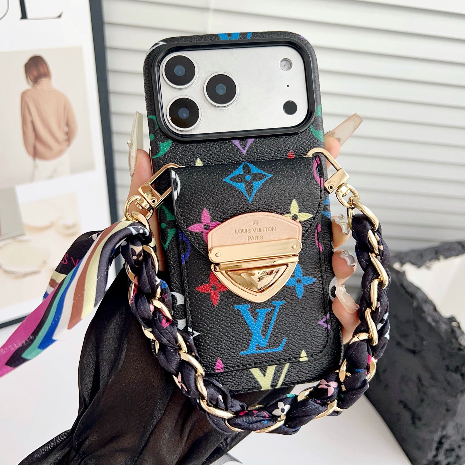 Luxury Crossbody iPhone Case with Card Pocket &amp; Detachable Strap