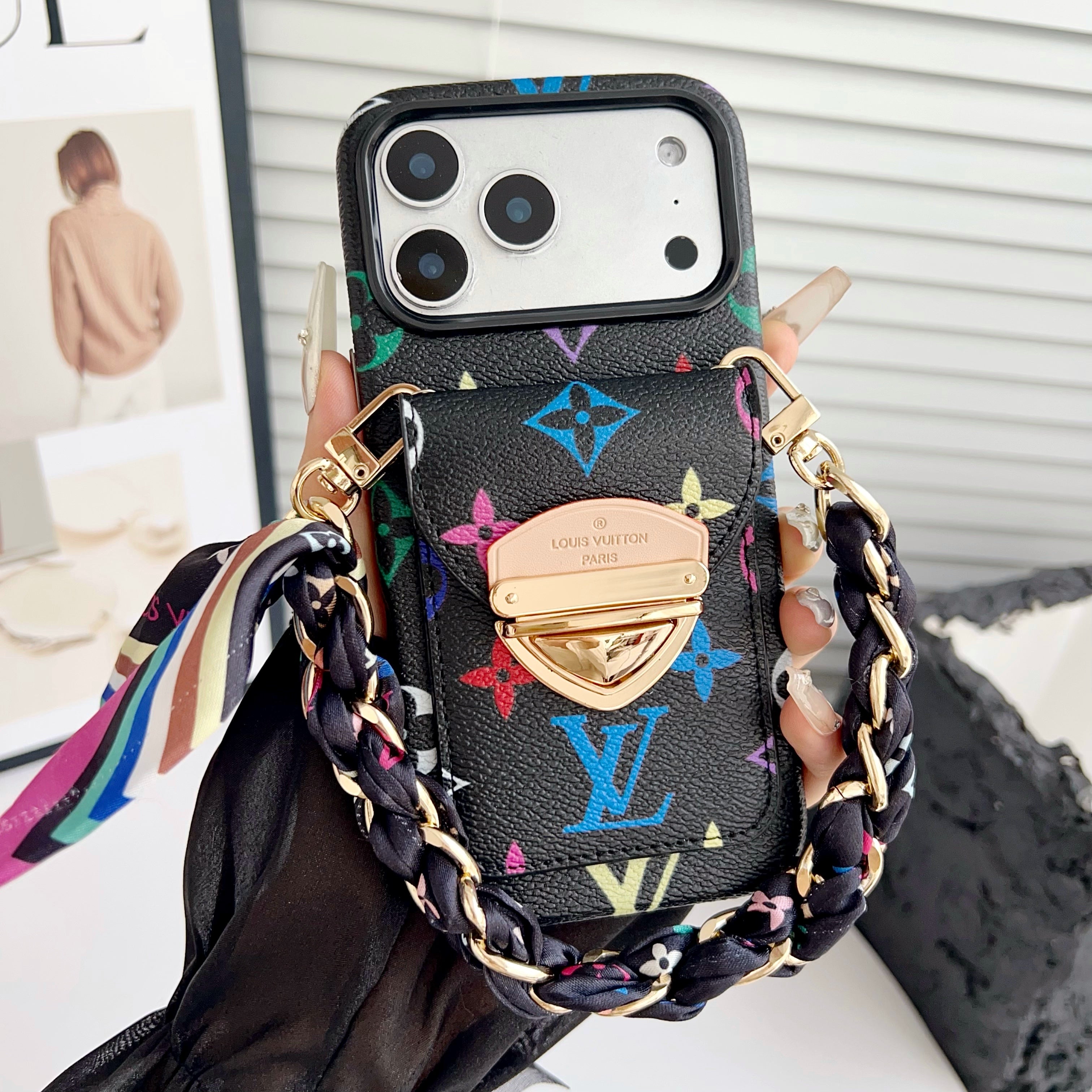 Luxury Crossbody iPhone Case with Card Pocket &amp; Detachable Strap