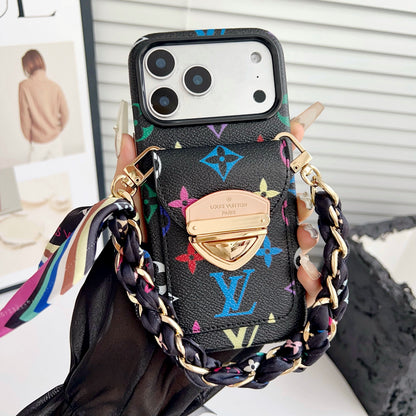 Luxury Crossbody iPhone Case with Card Pocket &amp; Detachable Strap