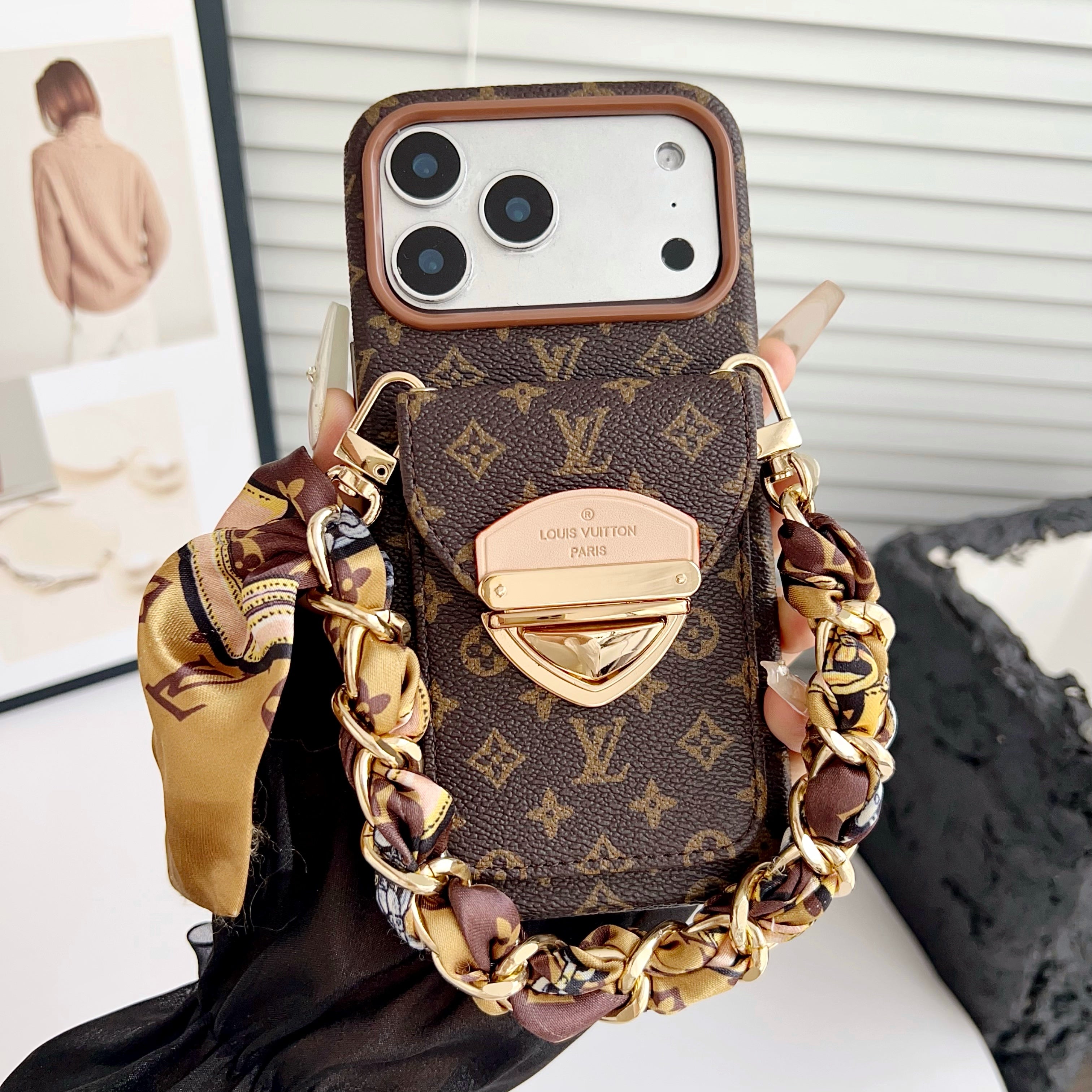 Luxury Crossbody iPhone Case with Card Pocket &amp; Detachable Strap
