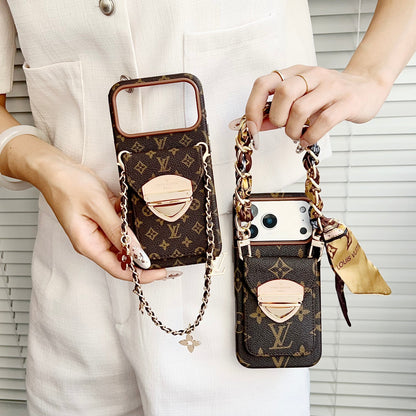 Luxury Crossbody iPhone Case with Card Pocket &amp; Detachable Strap