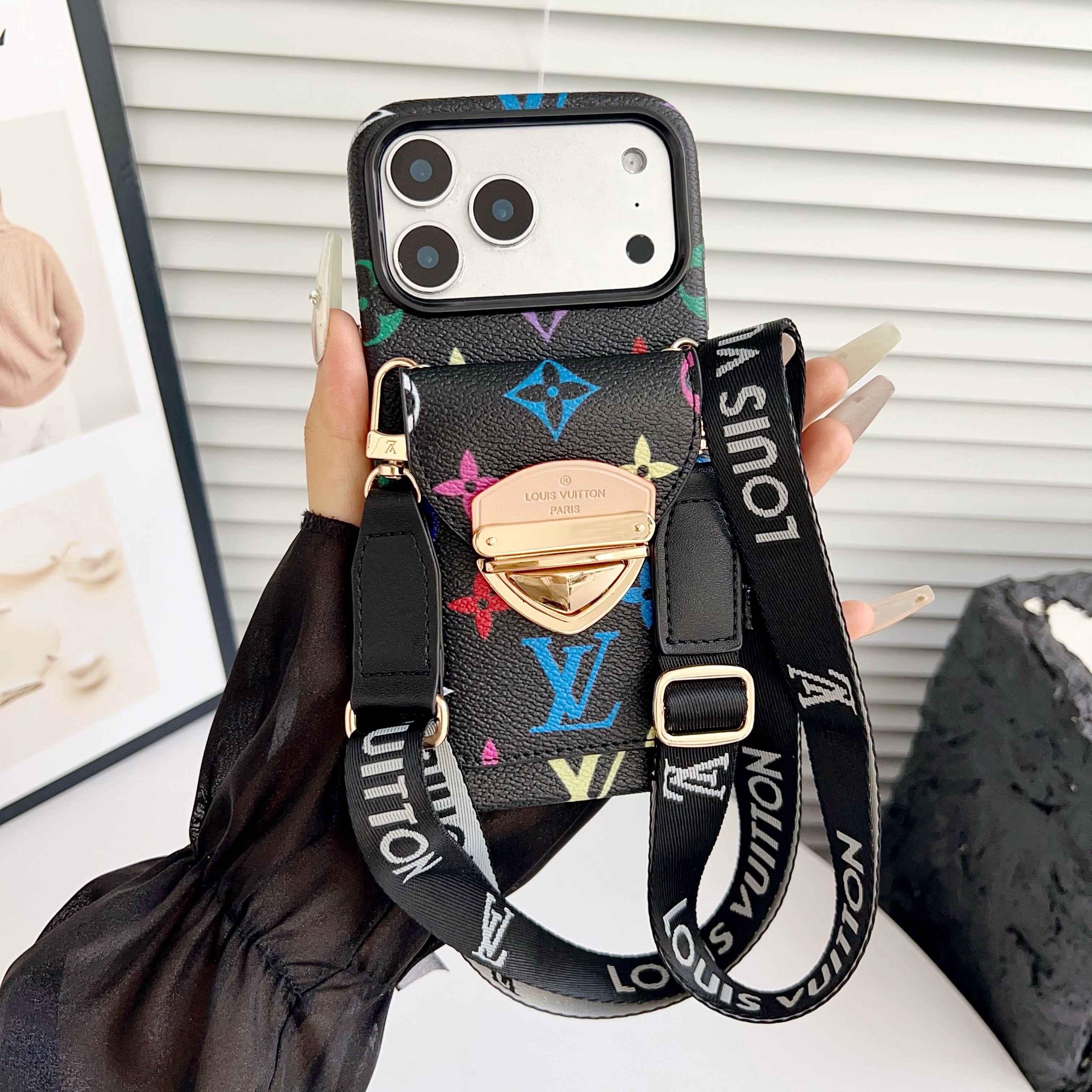 Luxury Crossbody iPhone Case with Card Pocket &amp; Detachable Strap