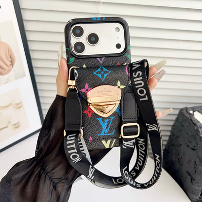 Luxury Crossbody iPhone Case with Card Pocket &amp; Detachable Strap