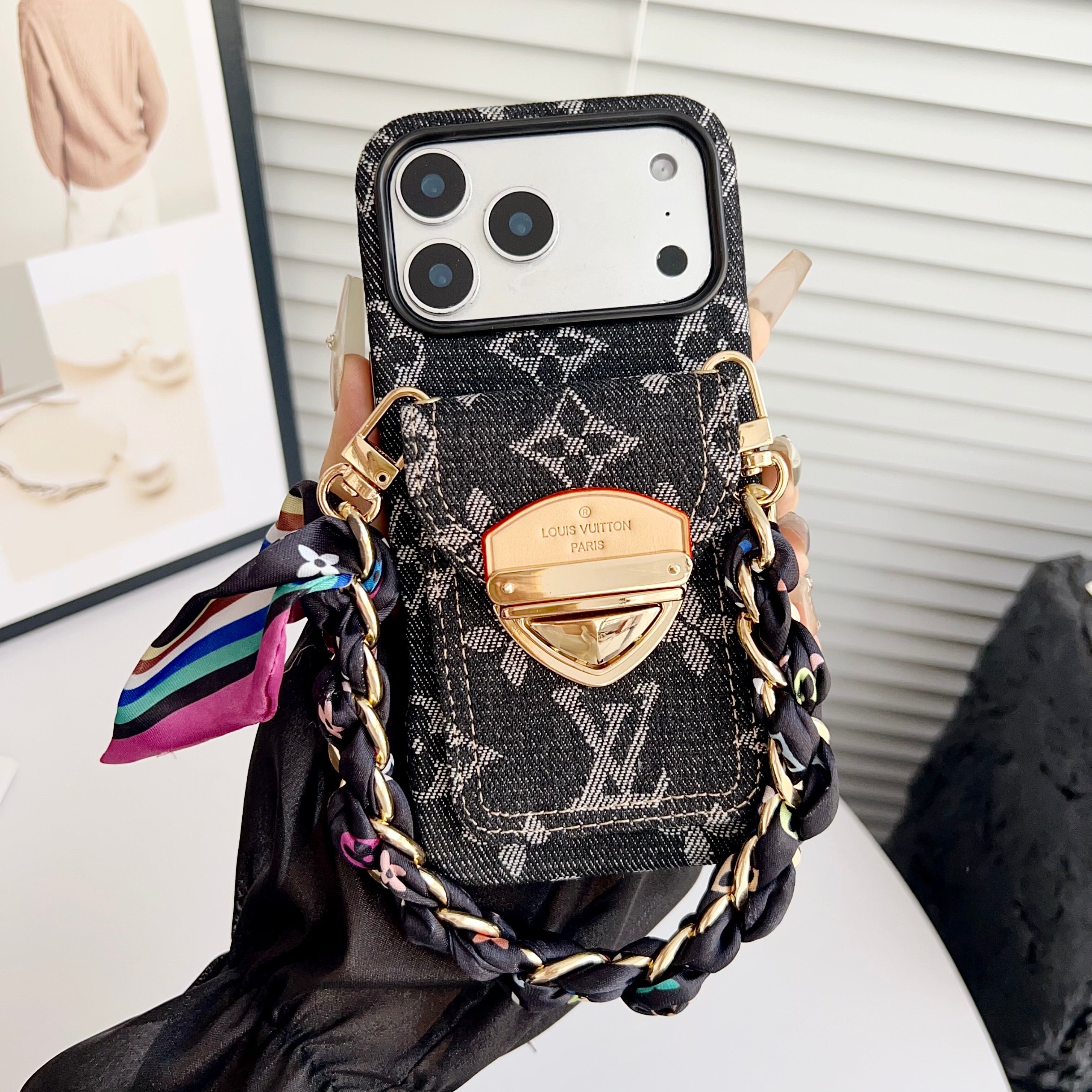 Luxury Crossbody iPhone Case with Card Pocket &amp; Detachable Strap