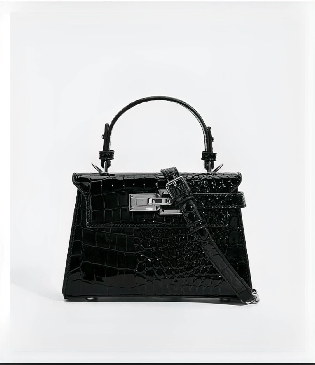 Crocodile-Print Light Luxury Kelly Bag - ThePoshLabel - Black
