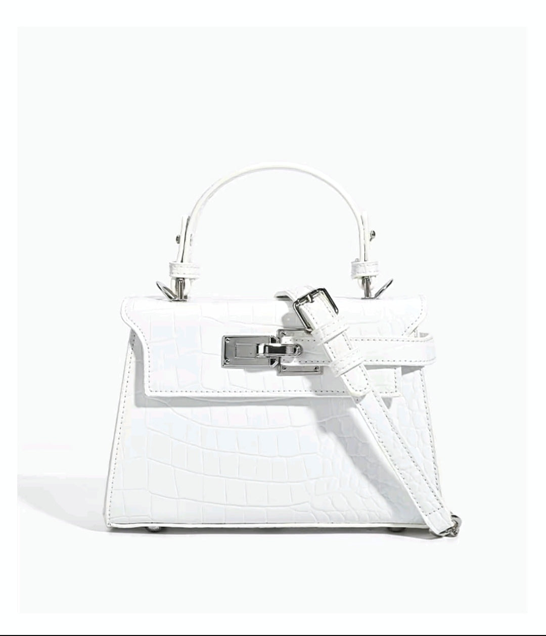 Crocodile-Print Light Luxury Kelly Bag - ThePoshLabel - White