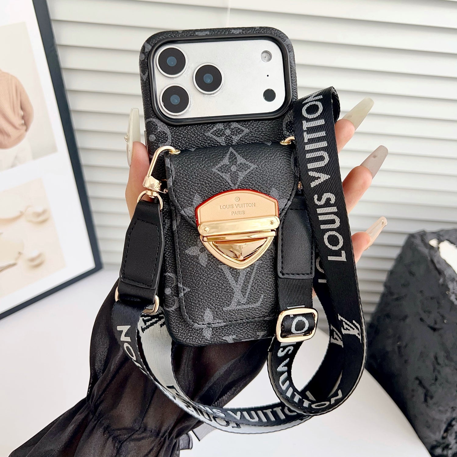 Luxury Crossbody iPhone Case with Card Pocket &amp; Detachable Strap