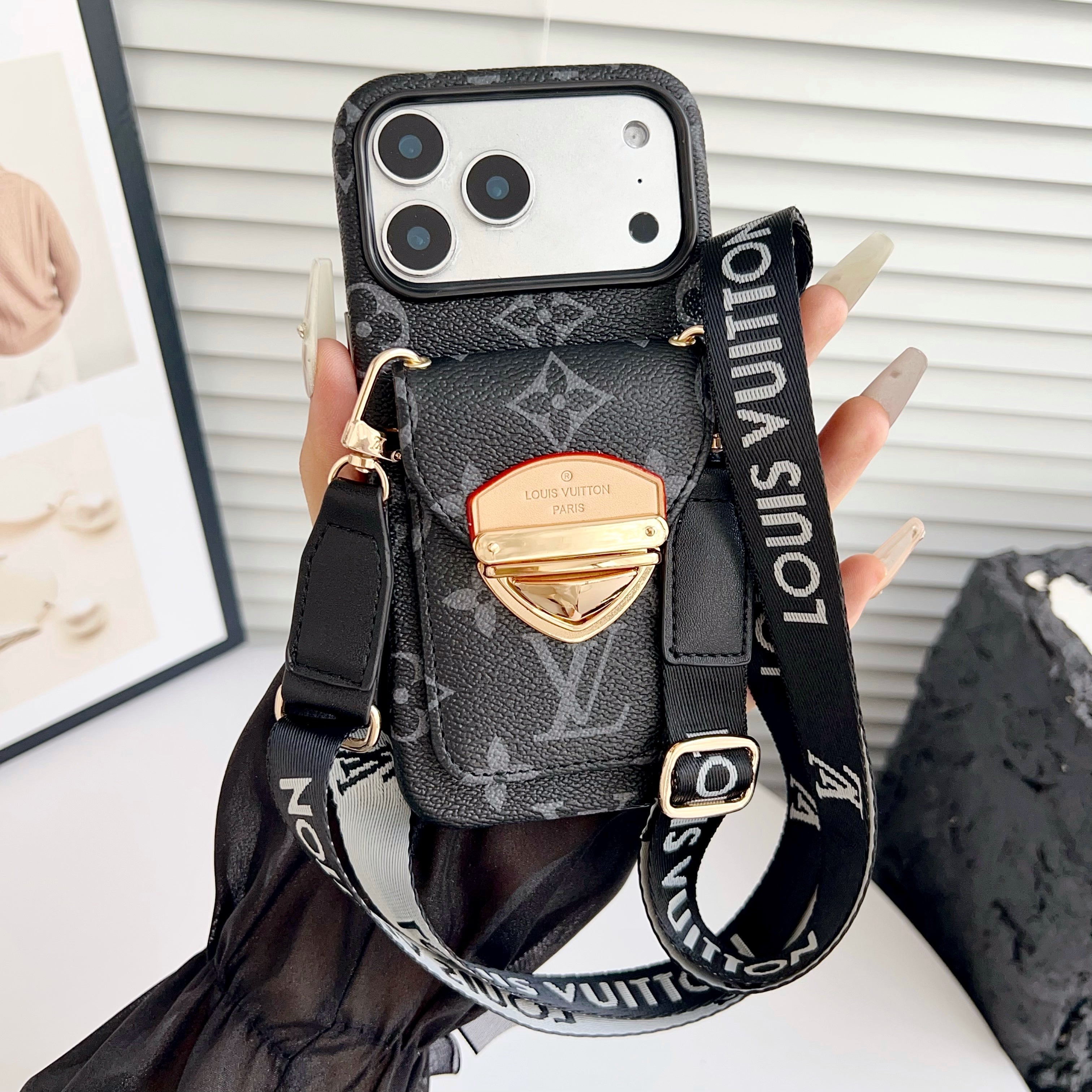 Luxury Crossbody iPhone Case with Card Pocket &amp; Detachable Strap