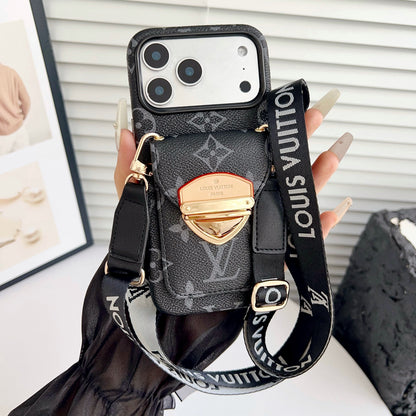 Luxury Crossbody iPhone Case with Card Pocket &amp; Detachable Strap