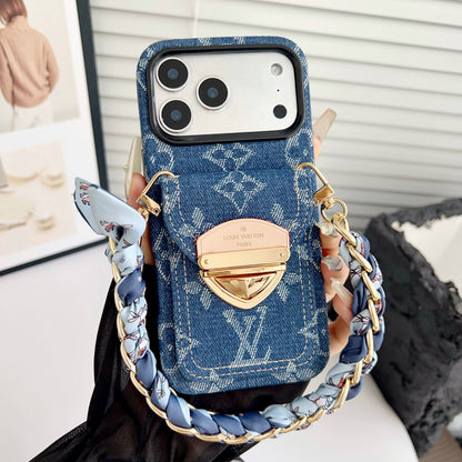 Luxury Crossbody iPhone Case with Card Pocket &amp; Detachable Strap