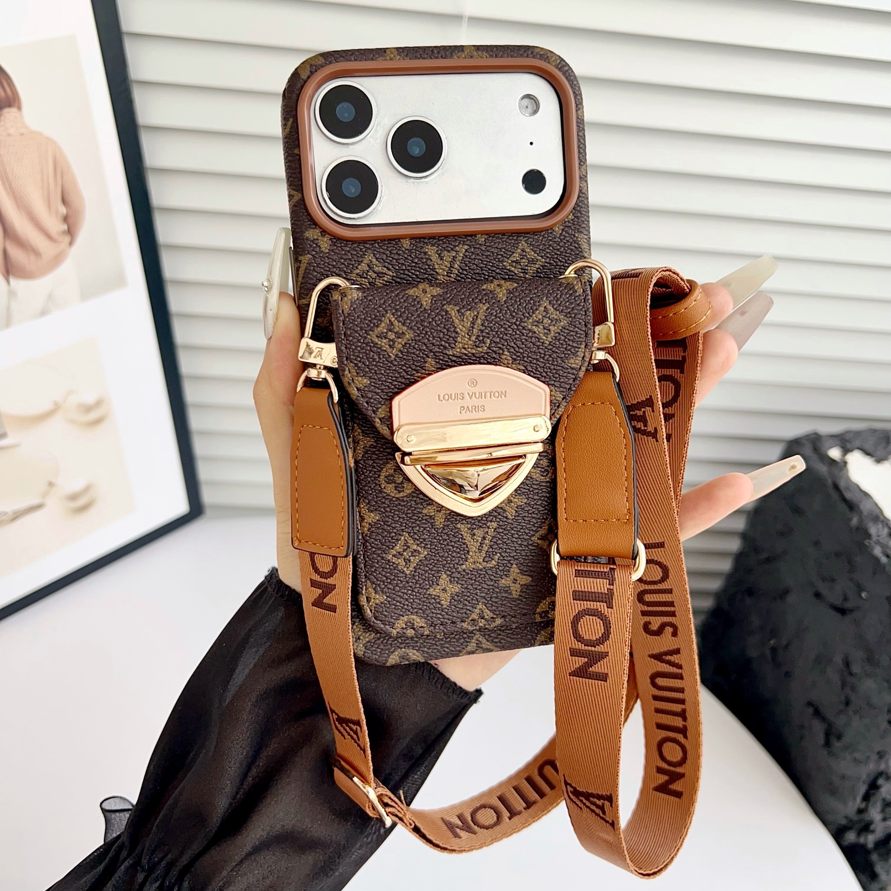 Luxury Crossbody iPhone Case with Card Pocket &amp; Detachable Strap