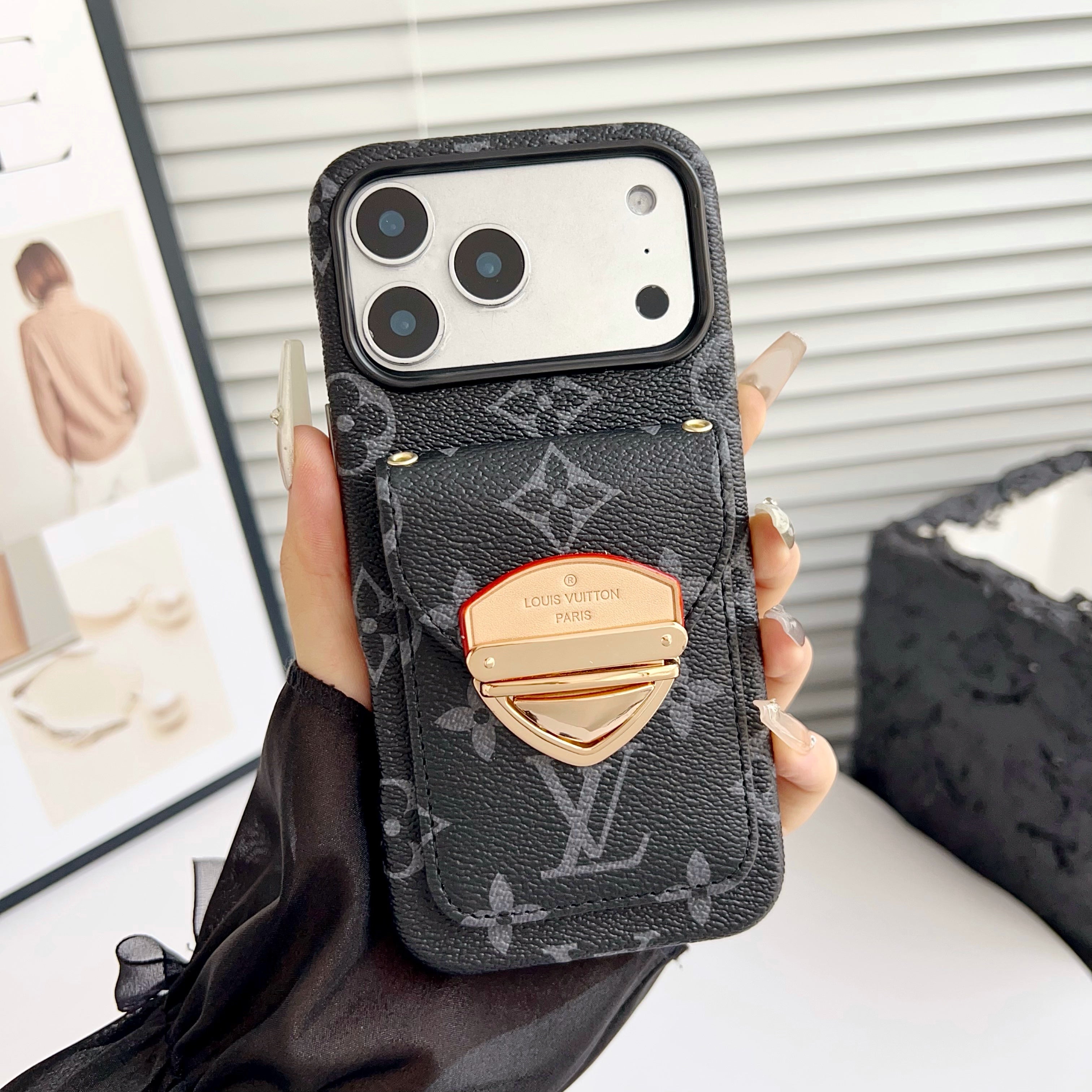 Luxury Crossbody iPhone Case with Card Pocket &amp; Detachable Strap