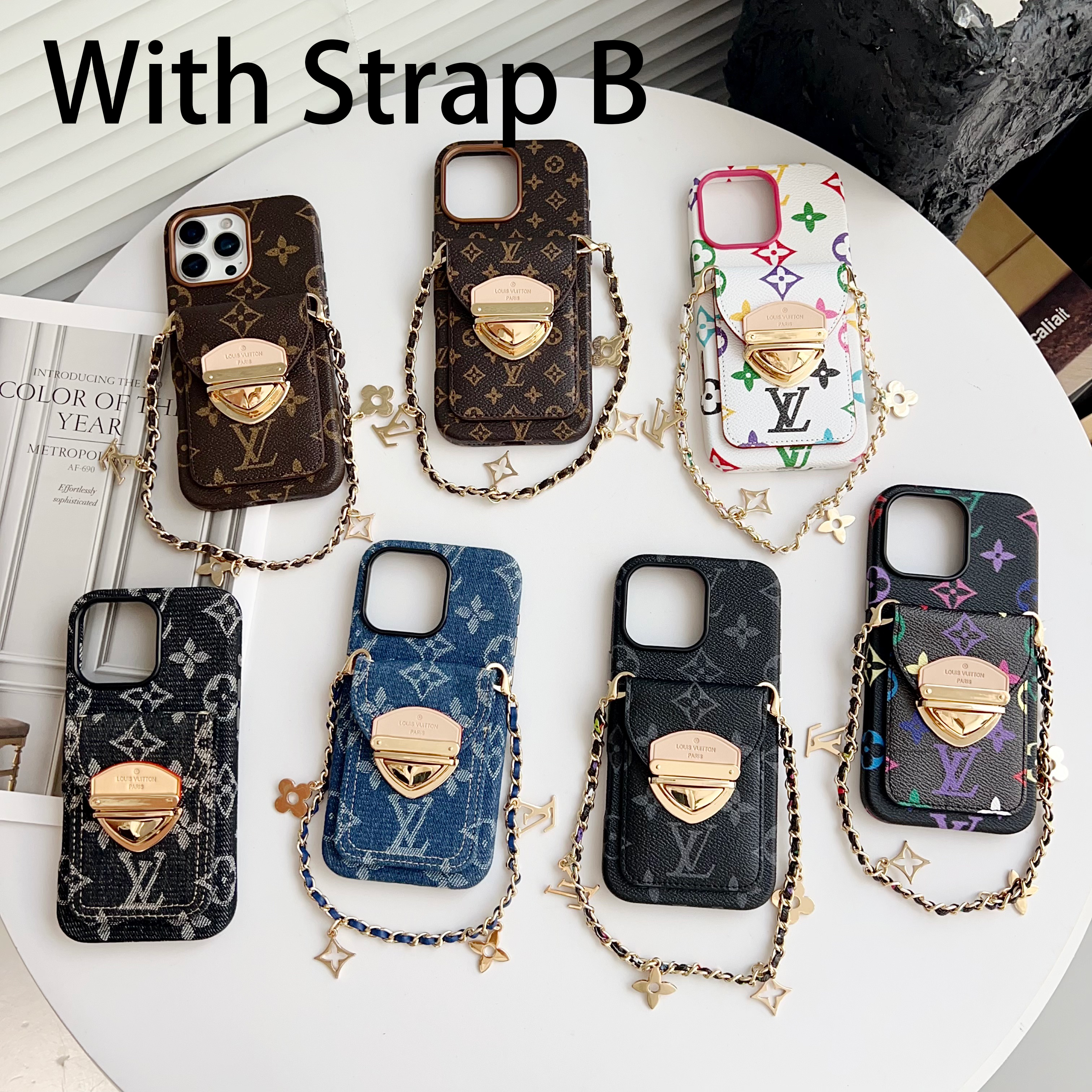 Luxury Crossbody iPhone Case with Card Pocket &amp; Detachable Strap