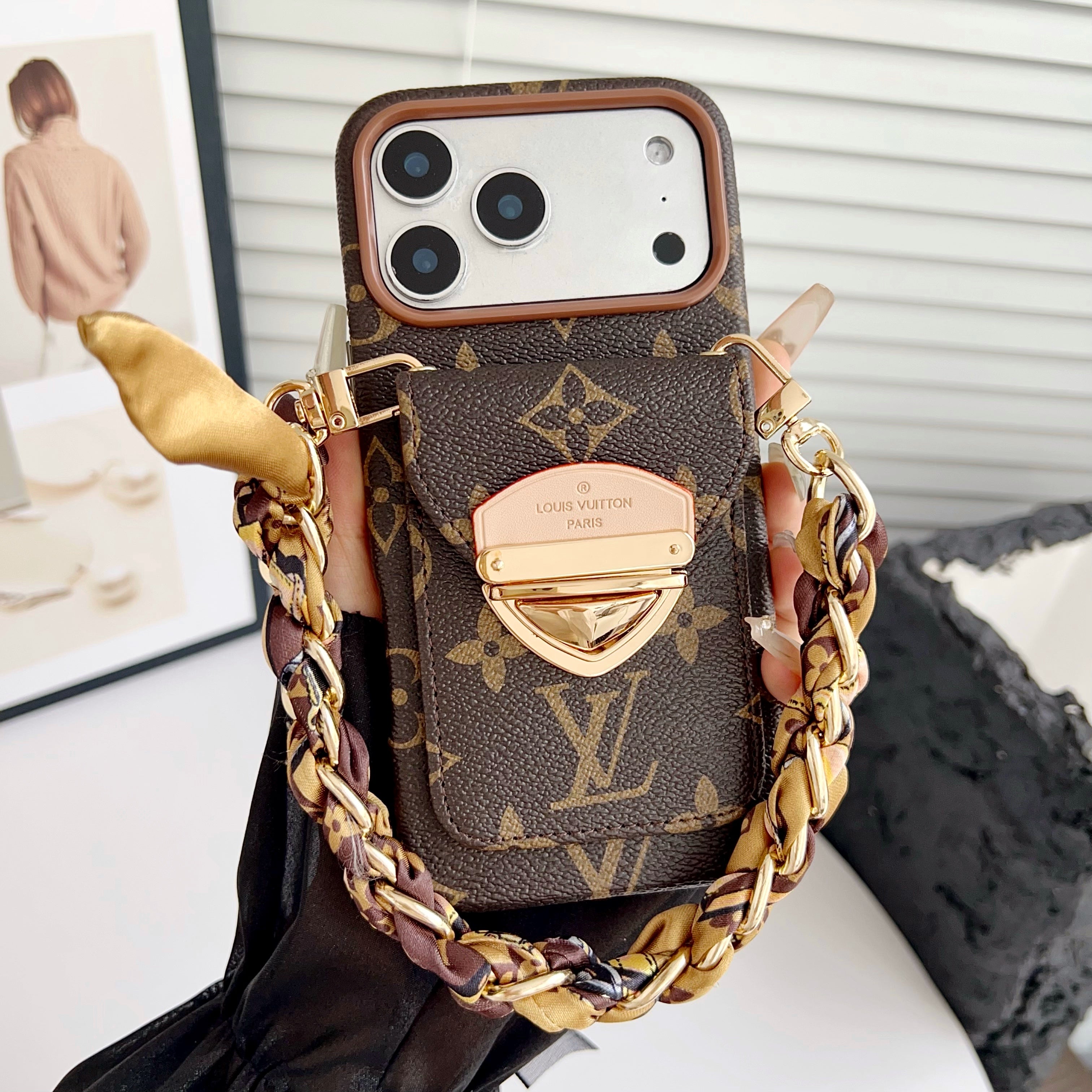 Luxury Crossbody iPhone Case with Card Pocket &amp; Detachable Strap