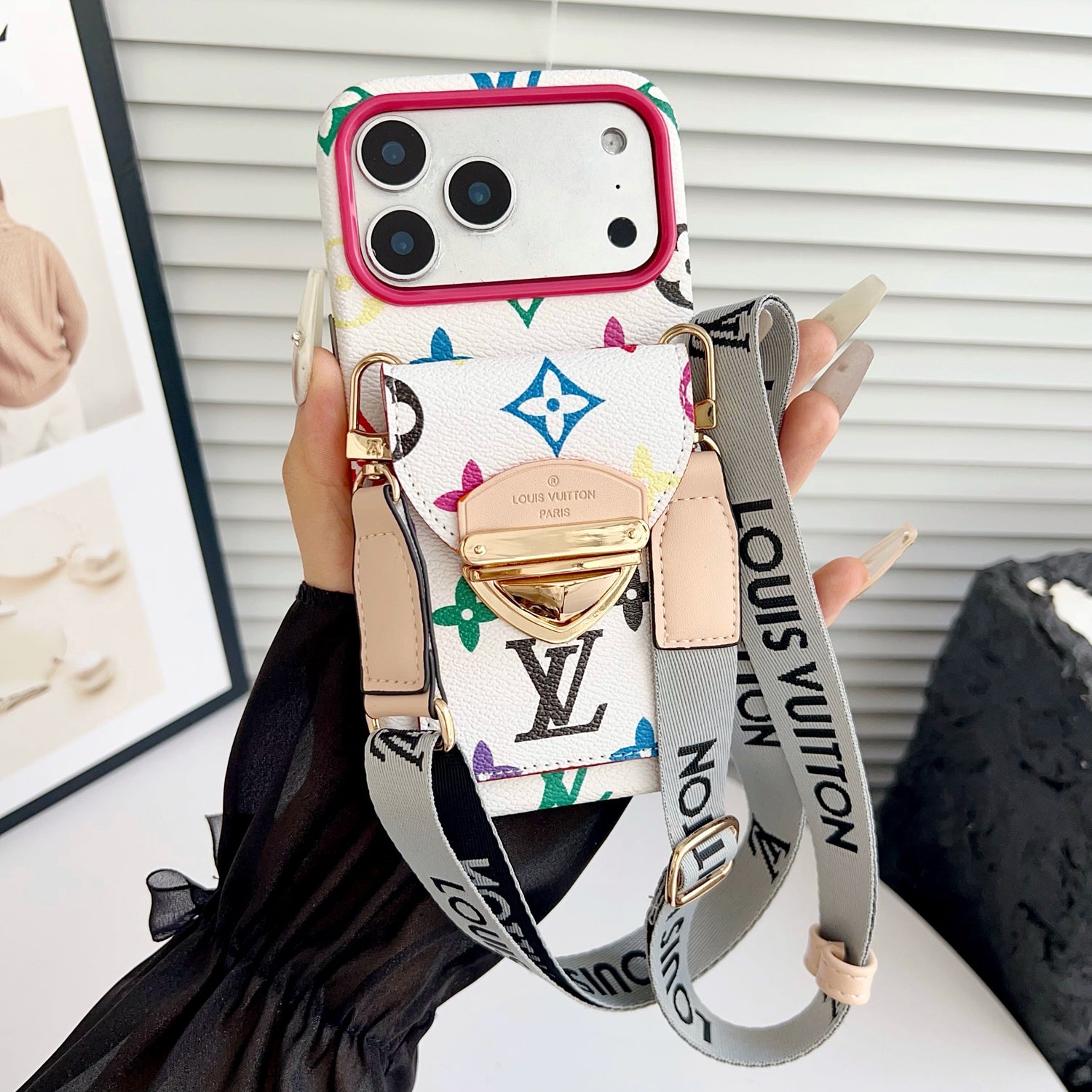 Luxury Crossbody iPhone Case with Card Pocket &amp; Detachable Strap