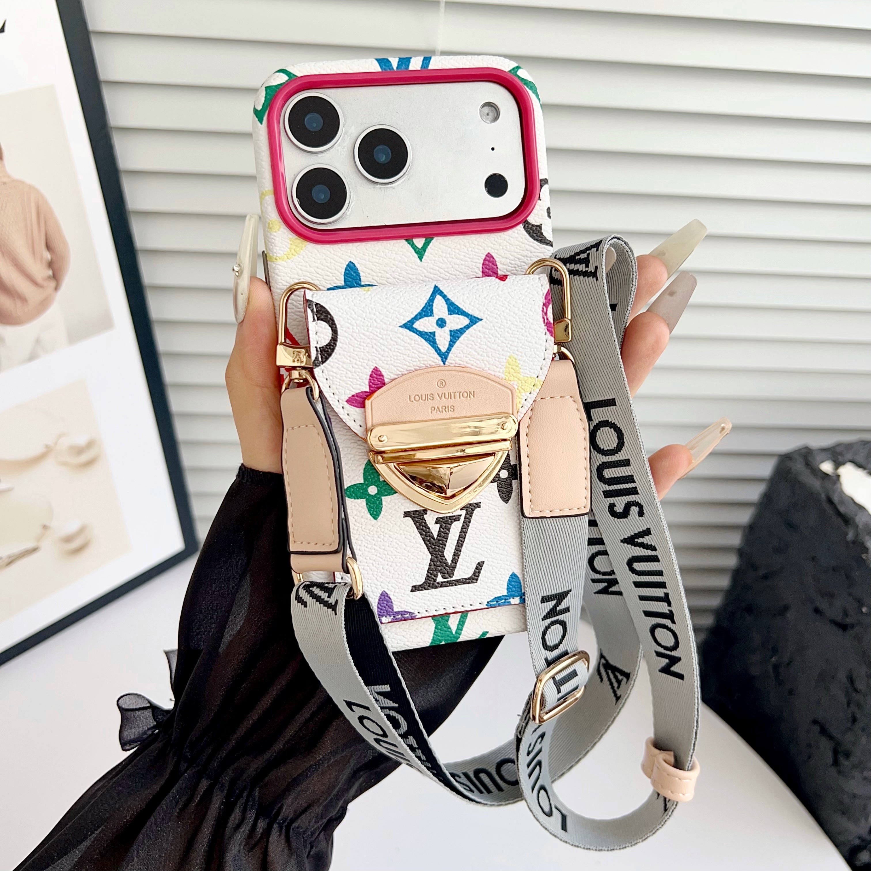 Luxury Crossbody iPhone Case with Card Pocket &amp; Detachable Strap