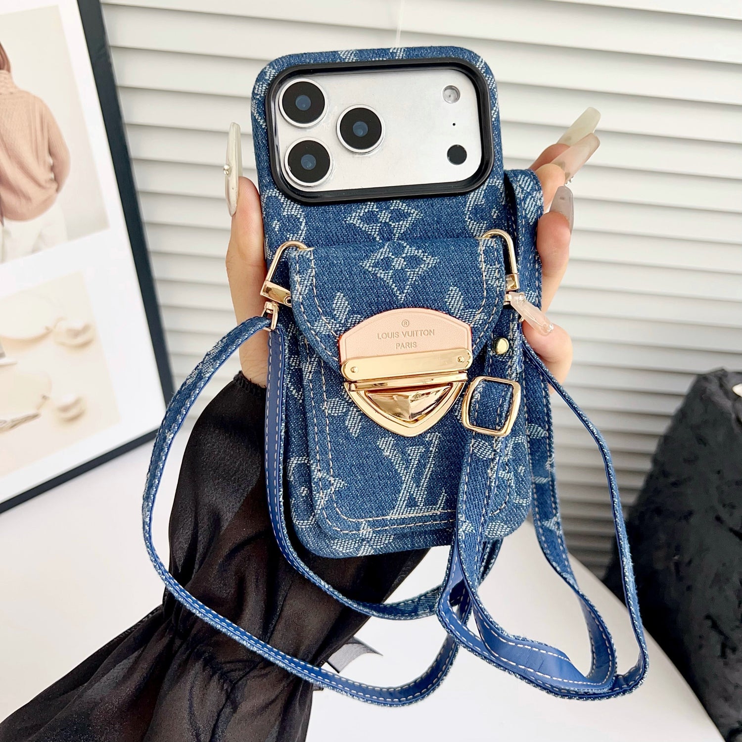 Luxury Crossbody iPhone Case with Card Pocket &amp; Detachable Strap