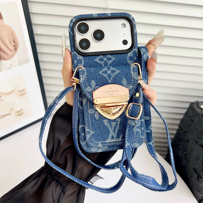 Luxury Crossbody iPhone Case with Card Pocket &amp; Detachable Strap