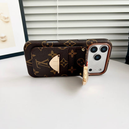 Luxury Crossbody iPhone Case with Card Pocket &amp; Detachable Strap