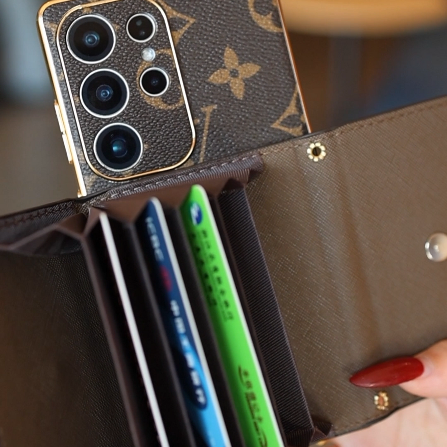 Premium Leather Samsung Case with Card Holder &amp; Wrist Strap
