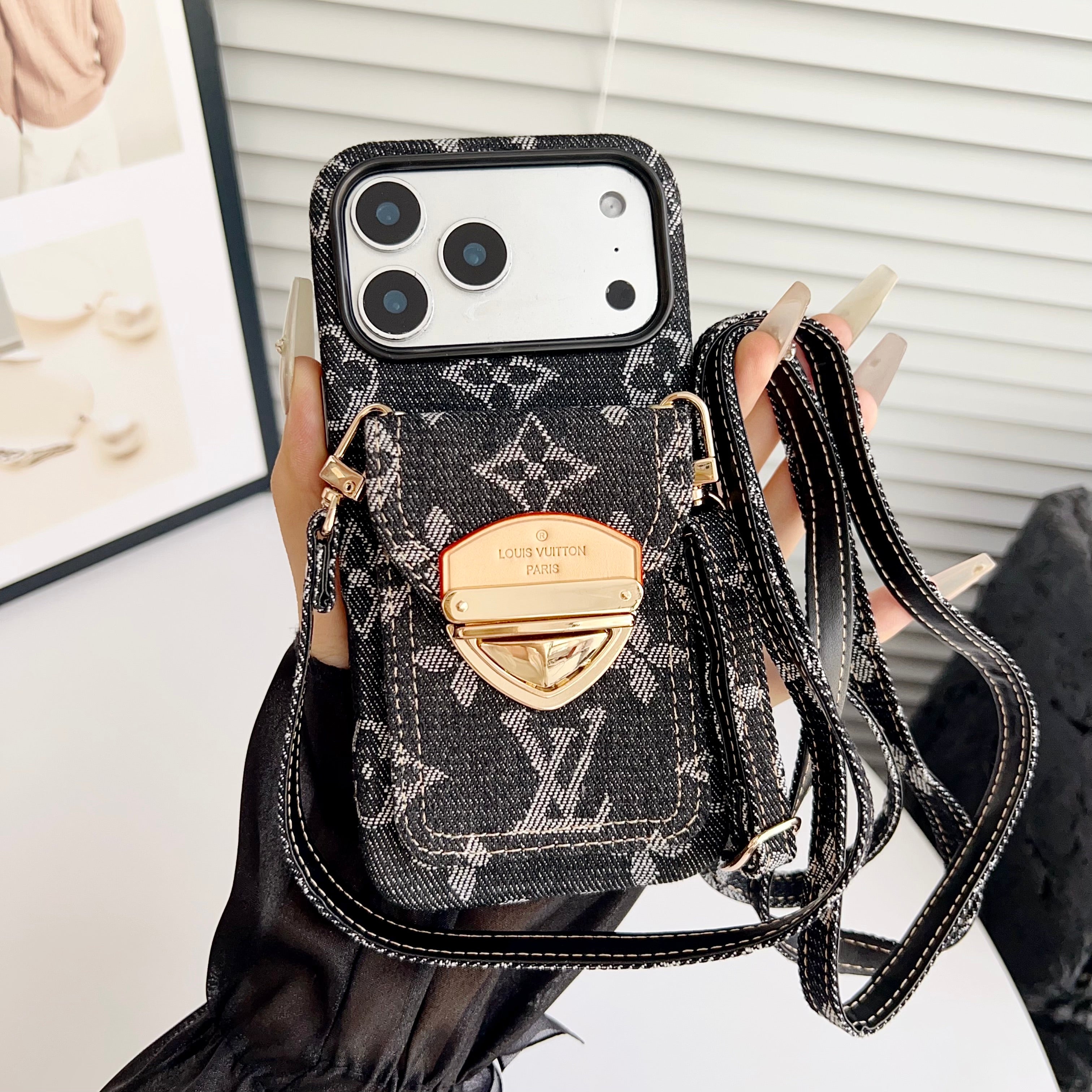 Luxury Crossbody iPhone Case with Card Pocket &amp; Detachable Strap