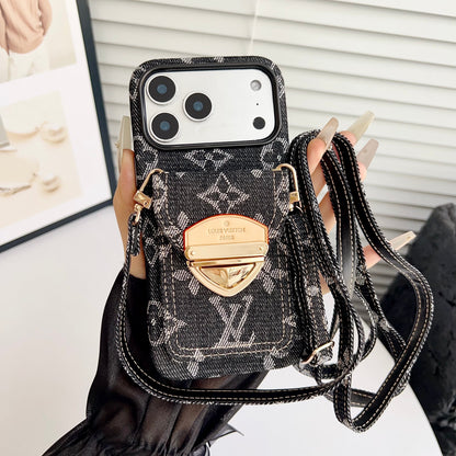 Luxury Crossbody iPhone Case with Card Pocket &amp; Detachable Strap