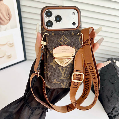Luxury Crossbody iPhone Case with Card Pocket &amp; Detachable Strap