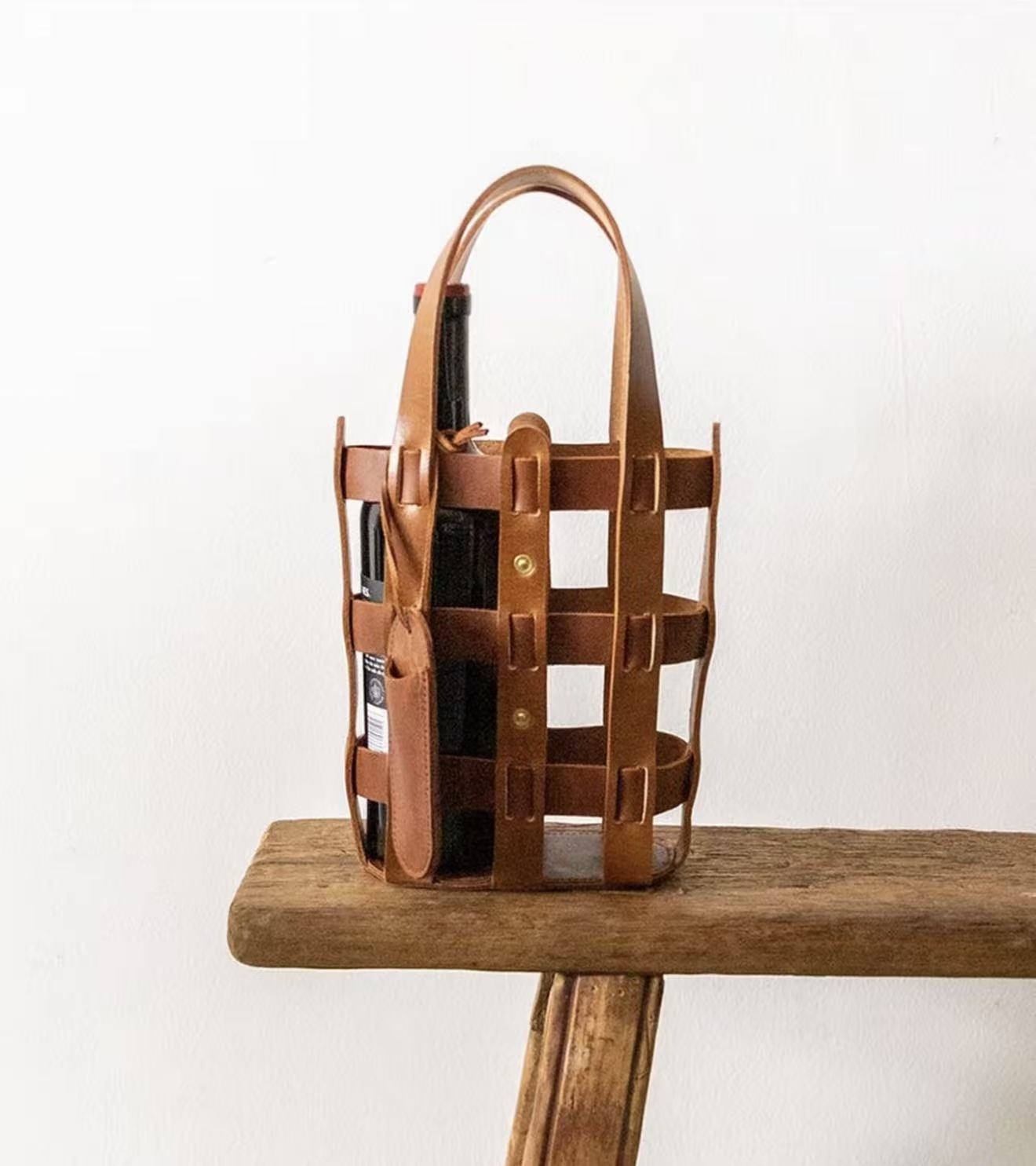 Hide &amp; Drink, Double Wine Bottle Carrier, Travel Purse, Full Grain Leather