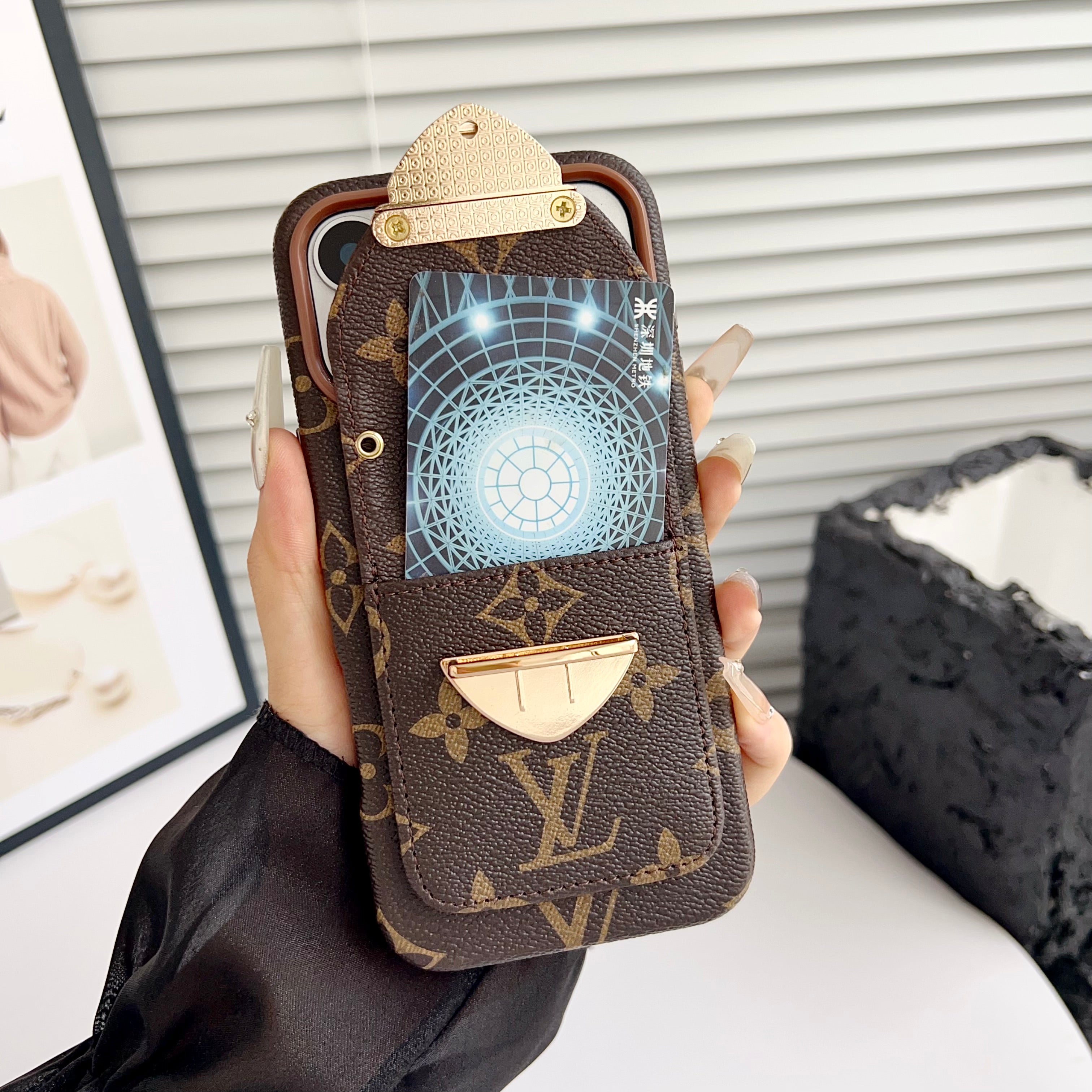Luxury Crossbody iPhone Case with Card Pocket &amp; Detachable Strap