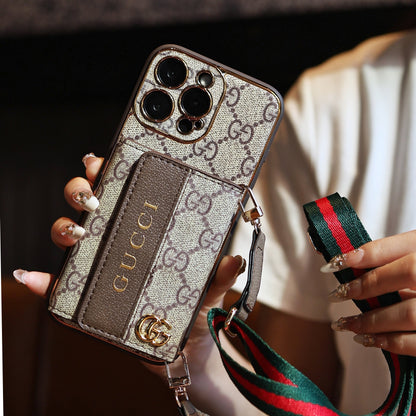 Luxury Advanced Leather iPhone Case with Card Holder &amp; Strap