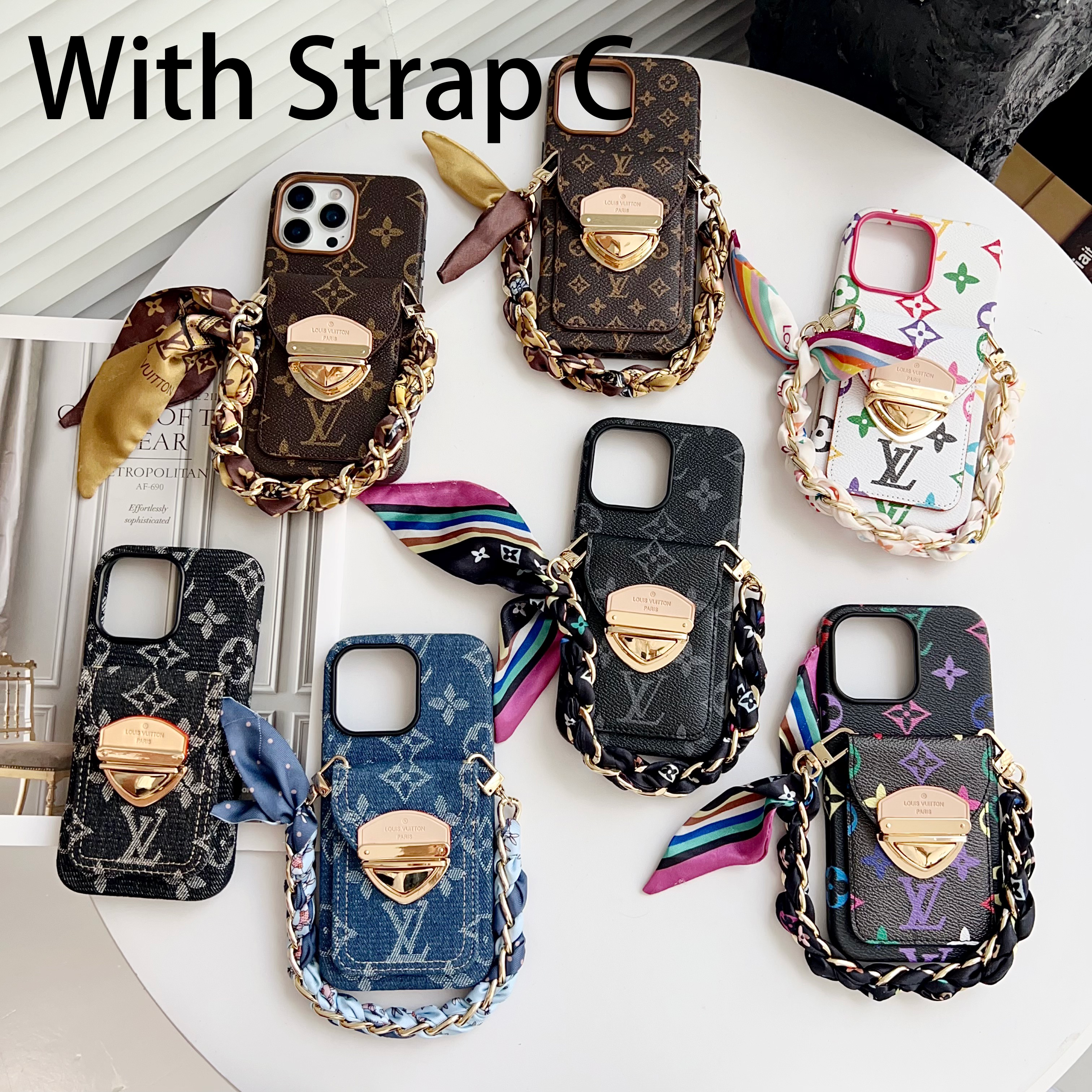 Luxury Crossbody iPhone Case with Card Pocket &amp; Detachable Strap