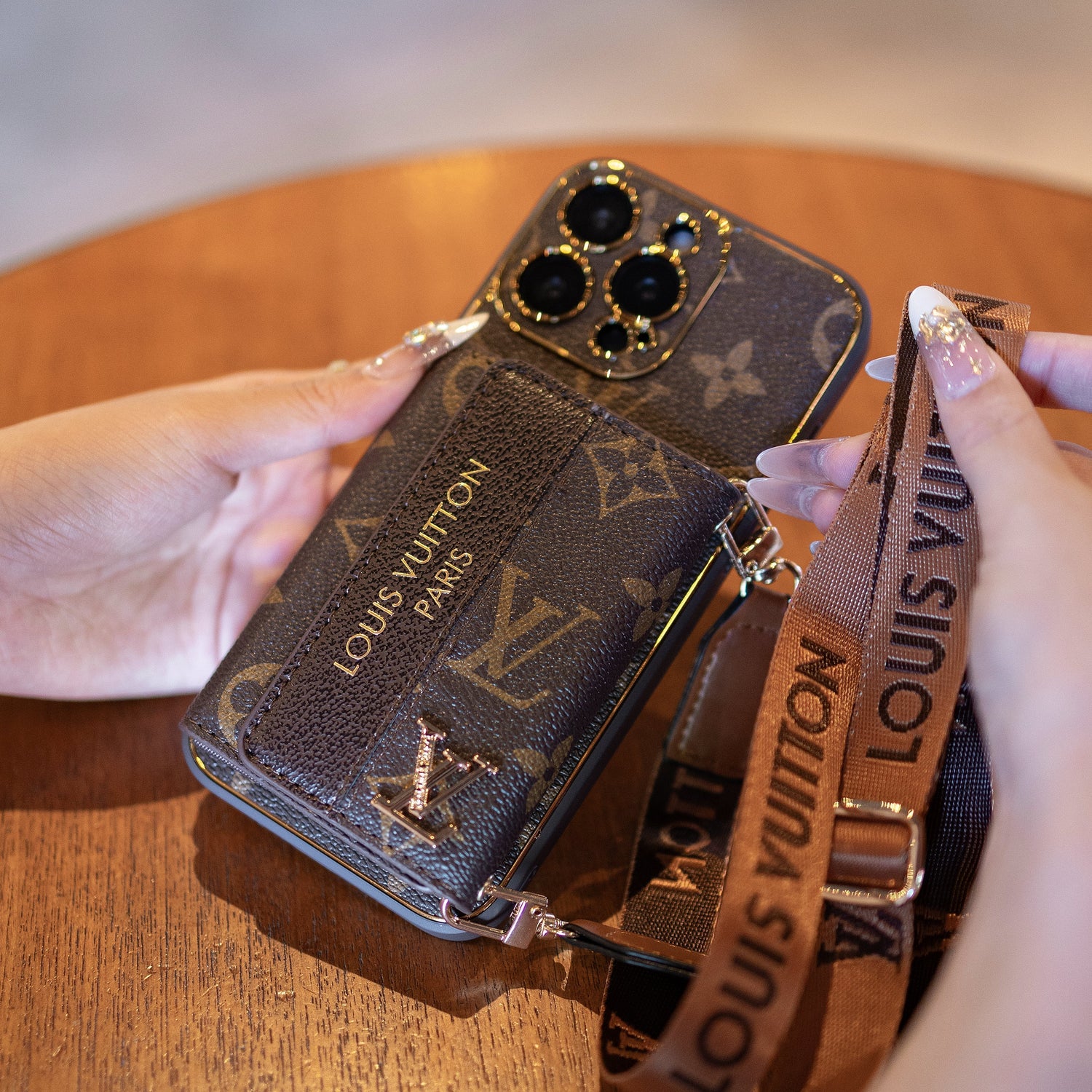 Luxury Advanced Leather iPhone Case with Card Holder &amp; Strap