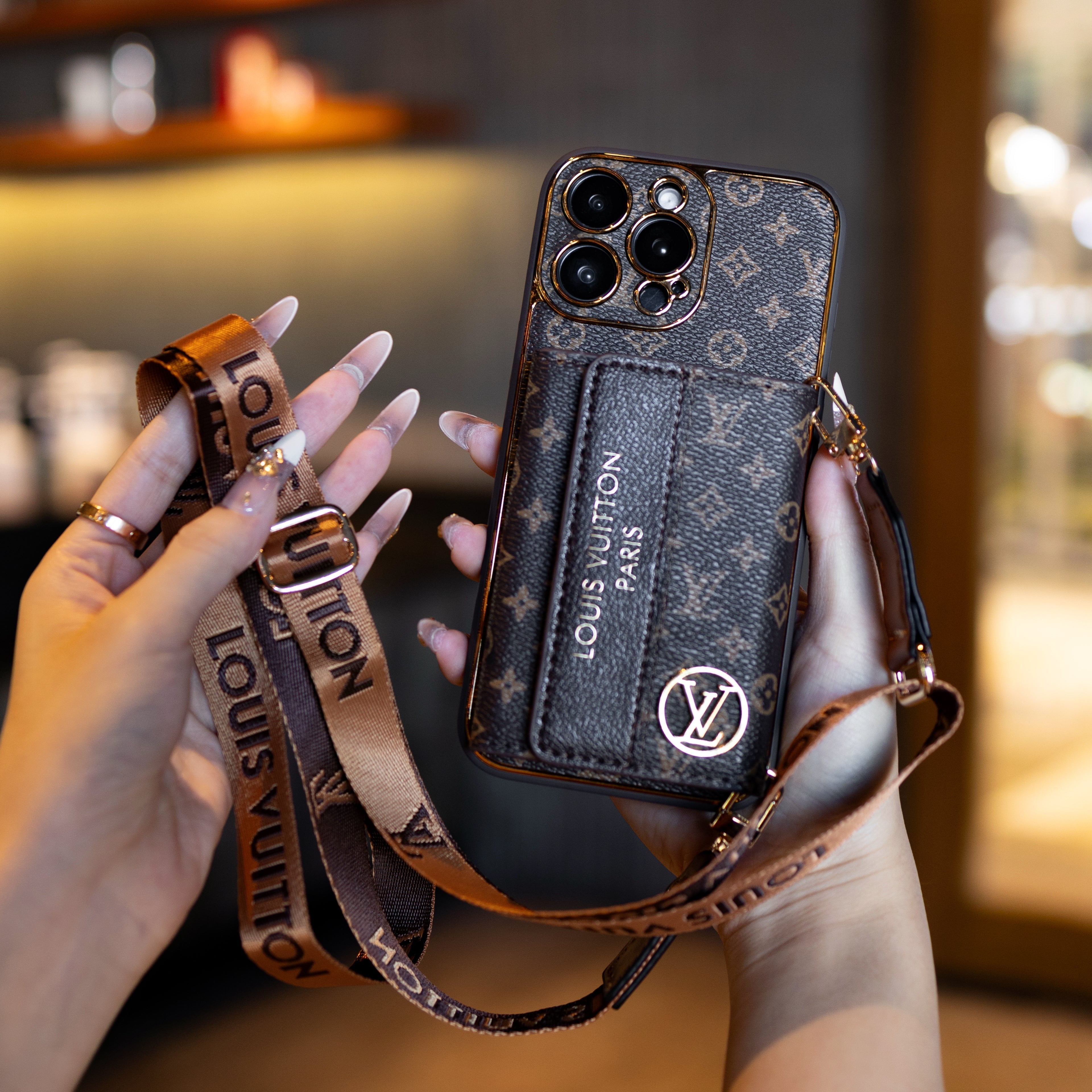 Luxury Advanced Leather iPhone Case with Card Holder &amp; Strap