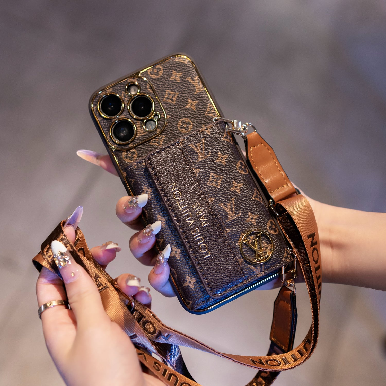 Luxury Advanced Leather iPhone Case with Card Holder &amp; Strap