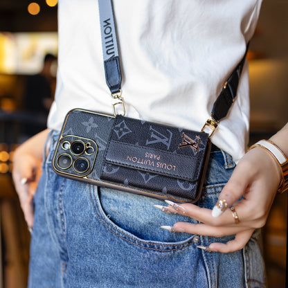 Luxury Advanced Leather iPhone Case with Card Holder &amp; Strap