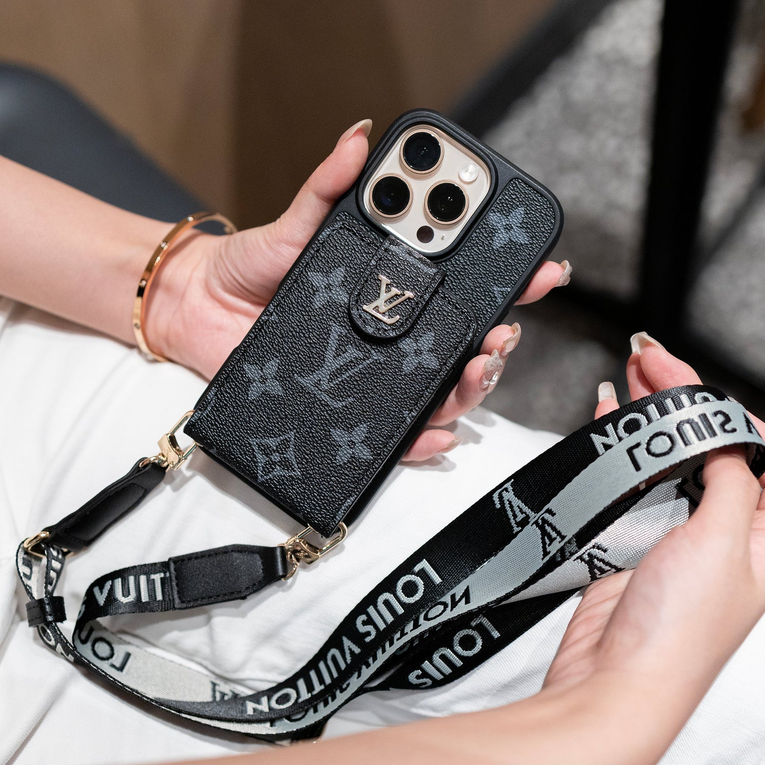 Luxury Crossbody iPhone Case with Card Holder &amp; Strap