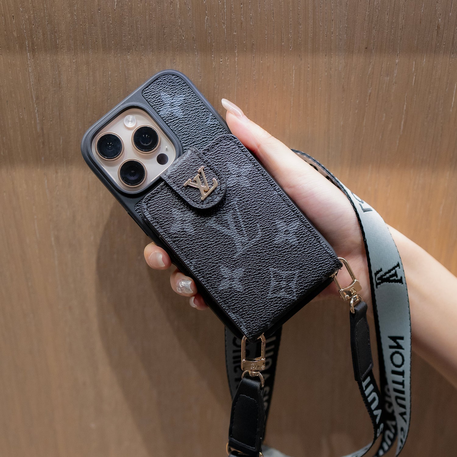 Luxury Crossbody iPhone Case with Card Holder &amp; Strap