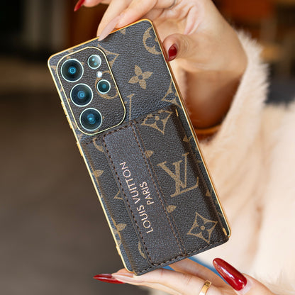 Premium Leather Samsung Case with Card Holder &amp; Wrist Strap