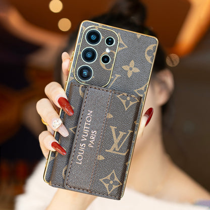 Premium Leather Samsung Case with Card Holder &amp; Wrist Strap
