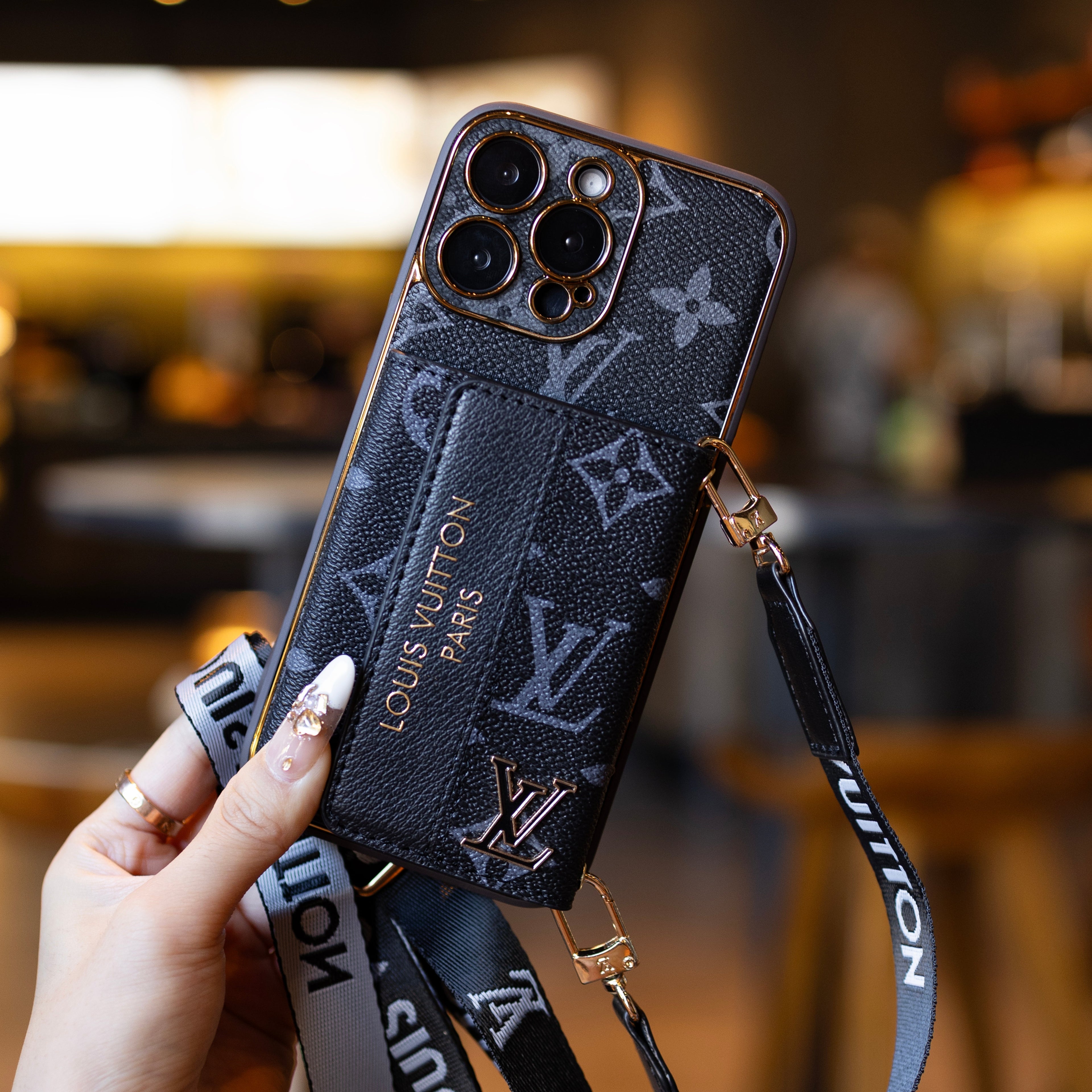 Luxury Advanced Leather iPhone Case with Card Holder &amp; Strap