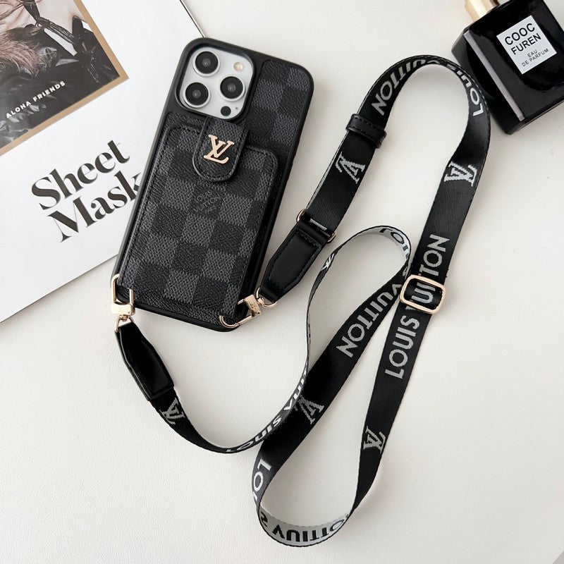 Luxury Black &amp; White Crossbody Card Bag iPhone Case