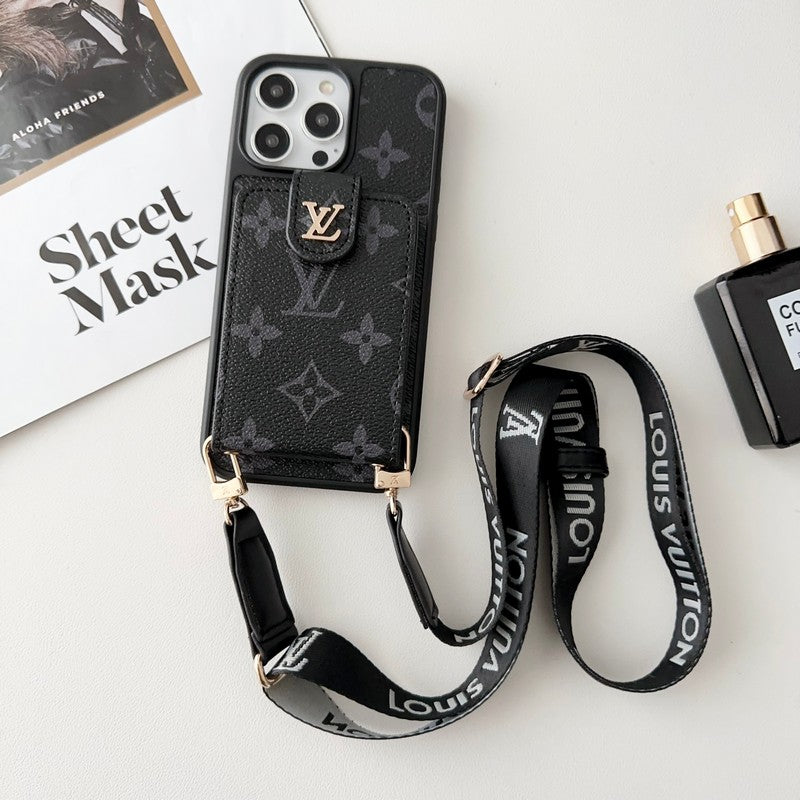 Luxury Black &amp; White Crossbody Card Bag iPhone Case