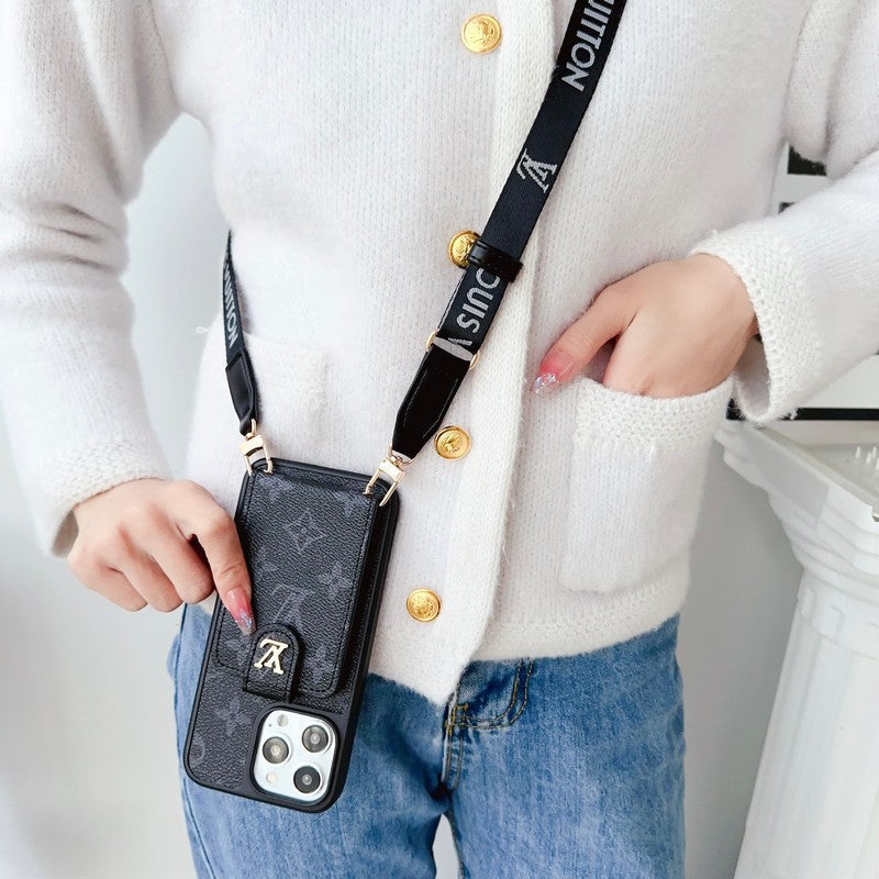 Luxury Black &amp; White Crossbody Card Bag iPhone Case