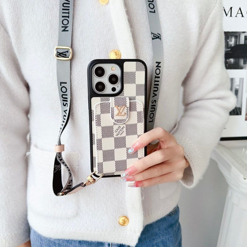 Luxury Black &amp; White Crossbody Card Bag iPhone Case