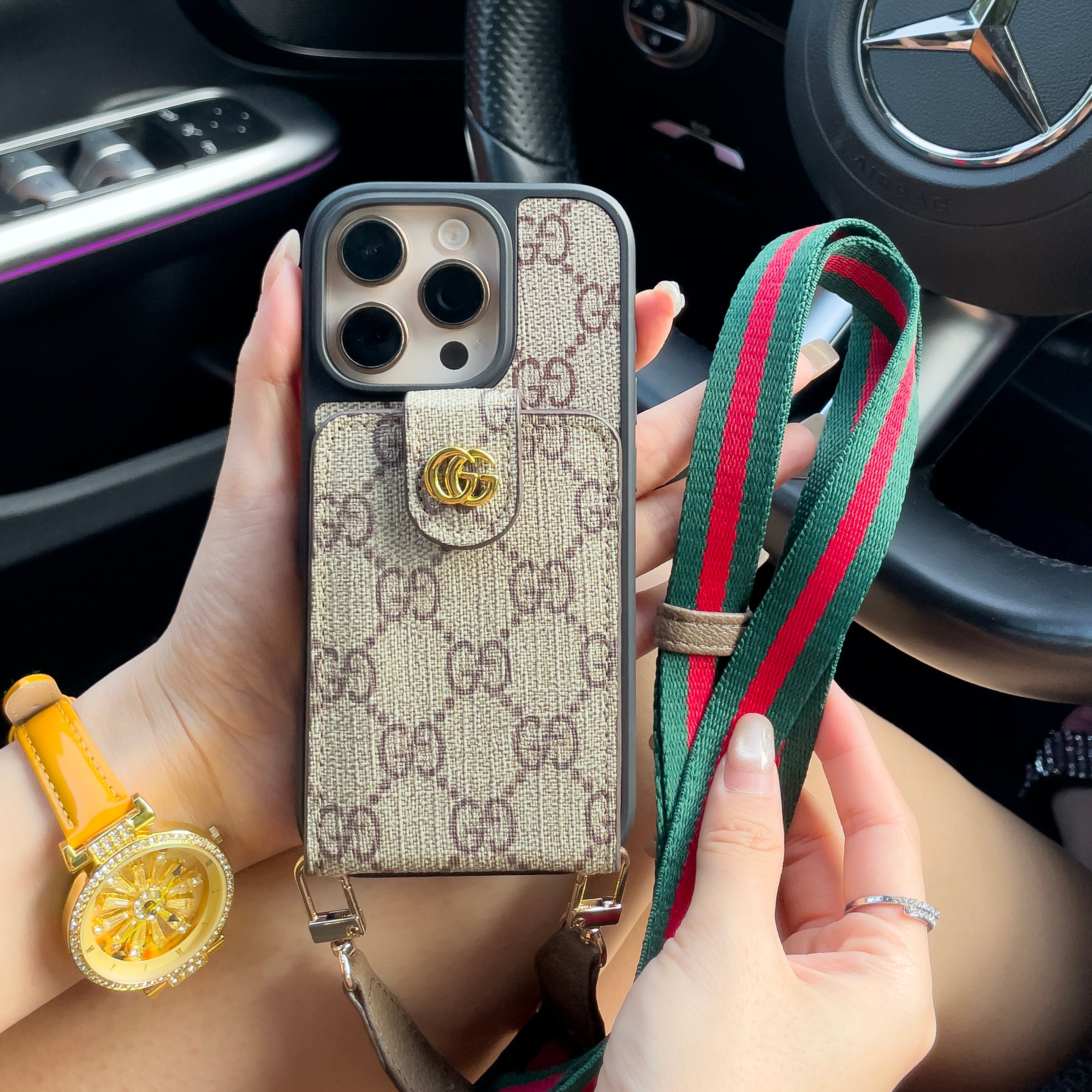 Luxury Crossbody iPhone Case with Card Holder &amp; Strap
